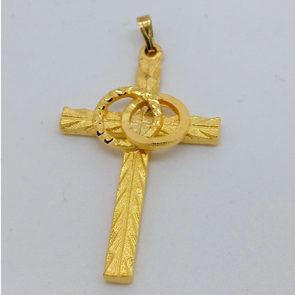Karatbond Vintage Y2K Gold Textured Cross Pendant Interlocking Wedding Rings USA